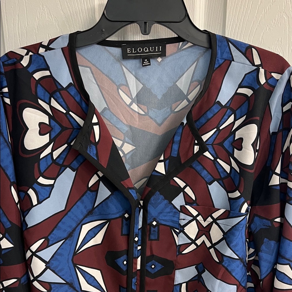Eloquii Multicolor Geometric Blouse